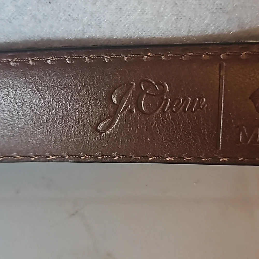 J Crew Moon Plaid Genuine Leather Belt sz 34 Brass hardware Pre-owned - Picture 6 of 10